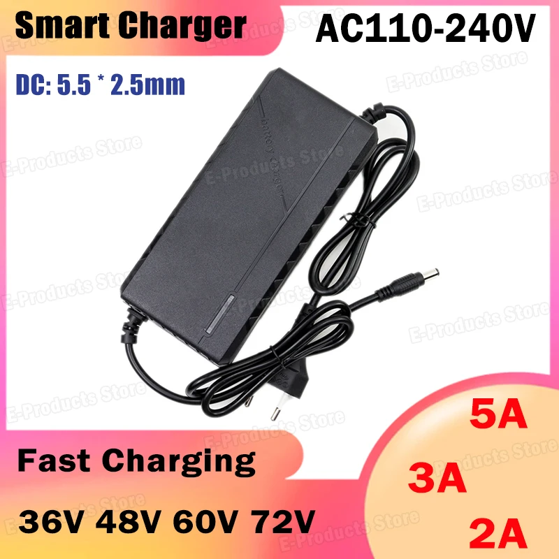 36V 48V 60V 72V Lithium Battery Charger 2A 3A 5A 10S 13S 16S 20S Fast Car Charger 42V 54.6V 67.2V 84V Smart Charging EU Plug