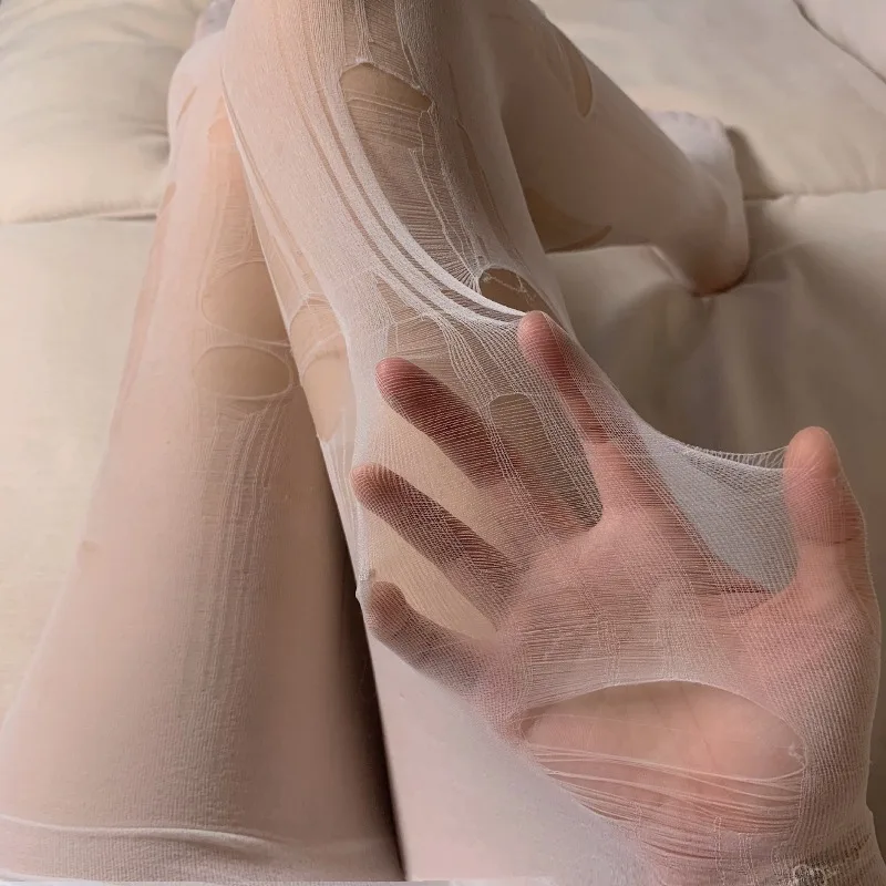 Ultracienkie, ręcznie rozdrabnialne, jednorazowe pończochy z dziurami na ramiączkach, rajstopy Nue Sexy Gothic z motywem pajęczej sieci, rajstopy siateczkowe Y2K, pończochy.