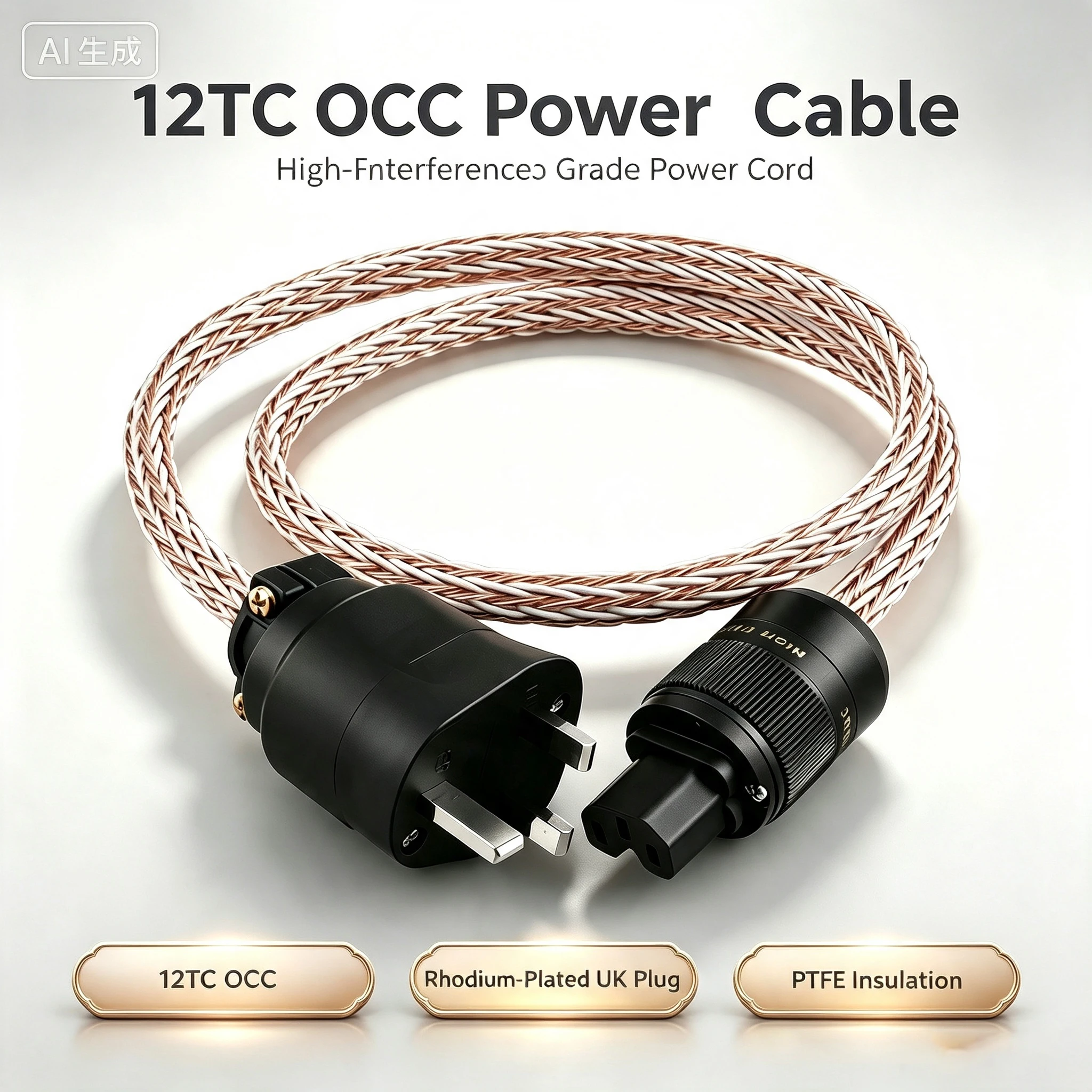 Audiophile‑Grade OCC 12TC EU/US/UK Mains Power Cable 13A Plug IEC Female Audio Cord for Hi‑Fi Amplifier & CD Player