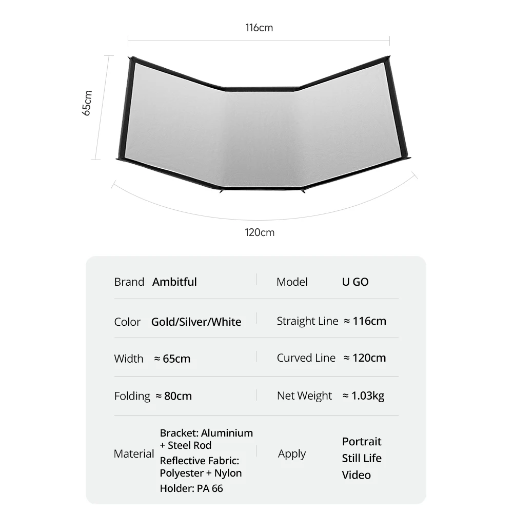 AMBITFUL UGO 65*120cm 3in1 Quick-release U-shape Reflector Kit With 280cm KS-280 Air Cushion Light Stand Studio Ourdoor Kit