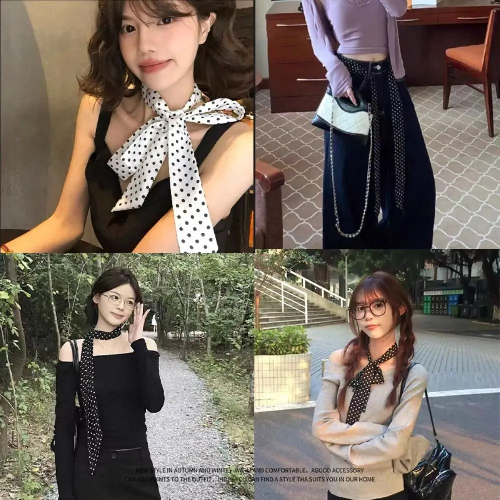 خمر تصميم 180 سنتيمتر طويل طول وشاح البولكا نقطة الشيفون خمر منديل غطاء الرقبة عصابات الزخرفية ارتداء اليومي #5