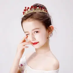 Princess Girl's Tiara Kids Bride Crown Floral Wedding Bridal Hairbands Hair Accesories Golden Hair Jewelry Headdress