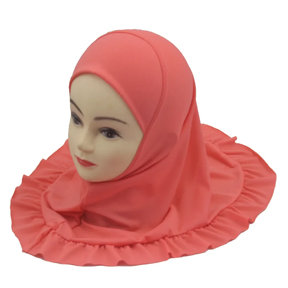 

Ruffles Amira Hijab for Kids Girls Muslim Headscarf Plain Arab Turban Head Wrap Scarf Islam Headscarves Pull On Ready Made 3-7Y