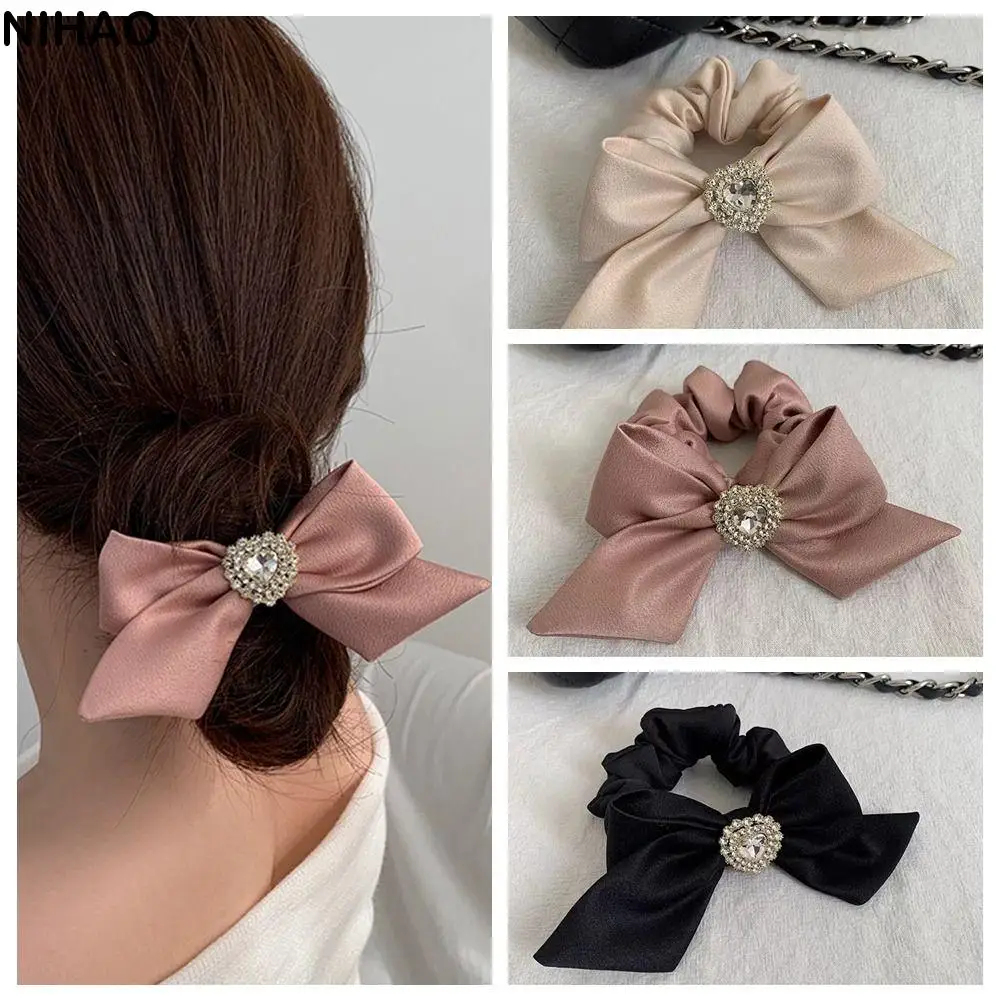 

Retro Rhinestones Bowtie Hair Scrunchies Solid Color Lolita Ribbon Hair Rope Hair Band Hair Accessories Bowtie Hair Rope Ladies