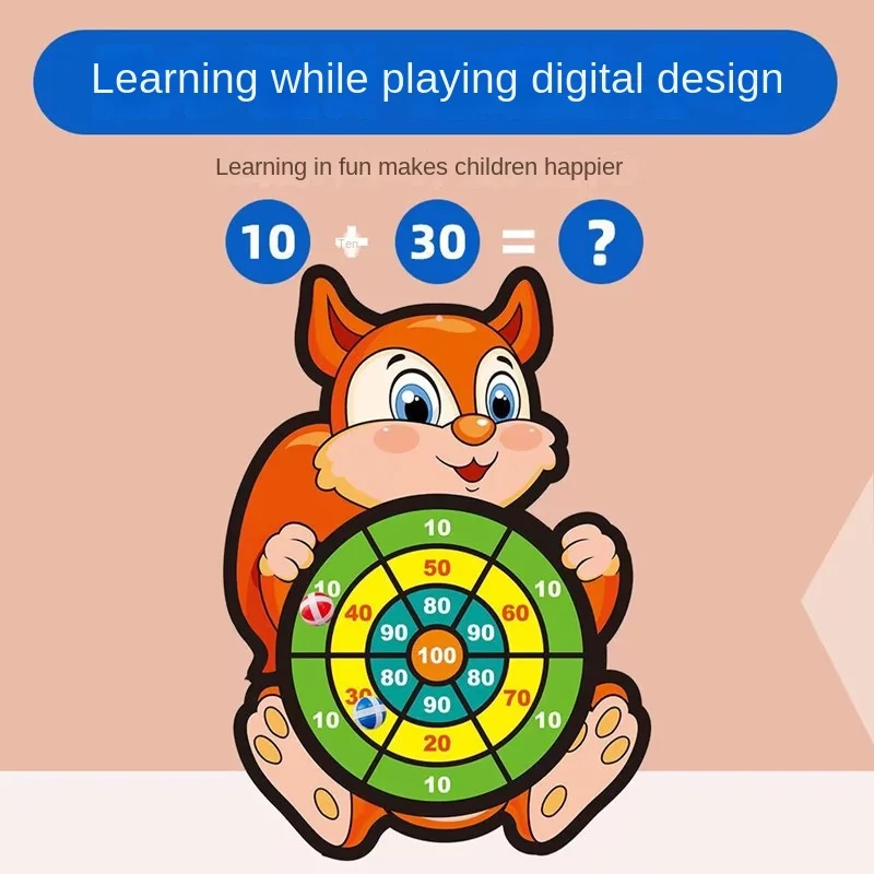 Children Cartoon Animal Dart Board Sticky Ball Indoor & Outdoor Dart Games Toy Family Interactive Educational Toy for Kids Gift