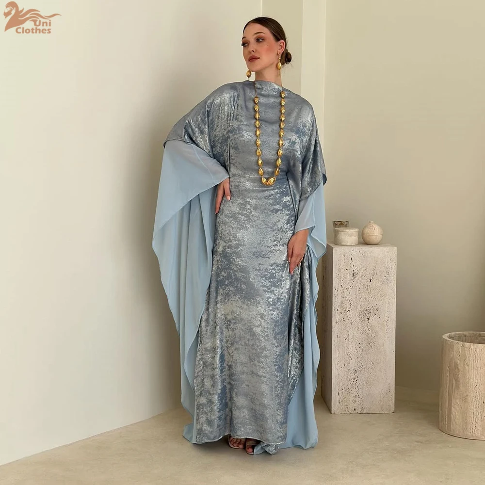 2025 New Elegant Fashion Dress Eid Modest Muslim Dress Batwing Sleeve Shiny Islamic Clothing Dubai Abaya Dress Party Robe