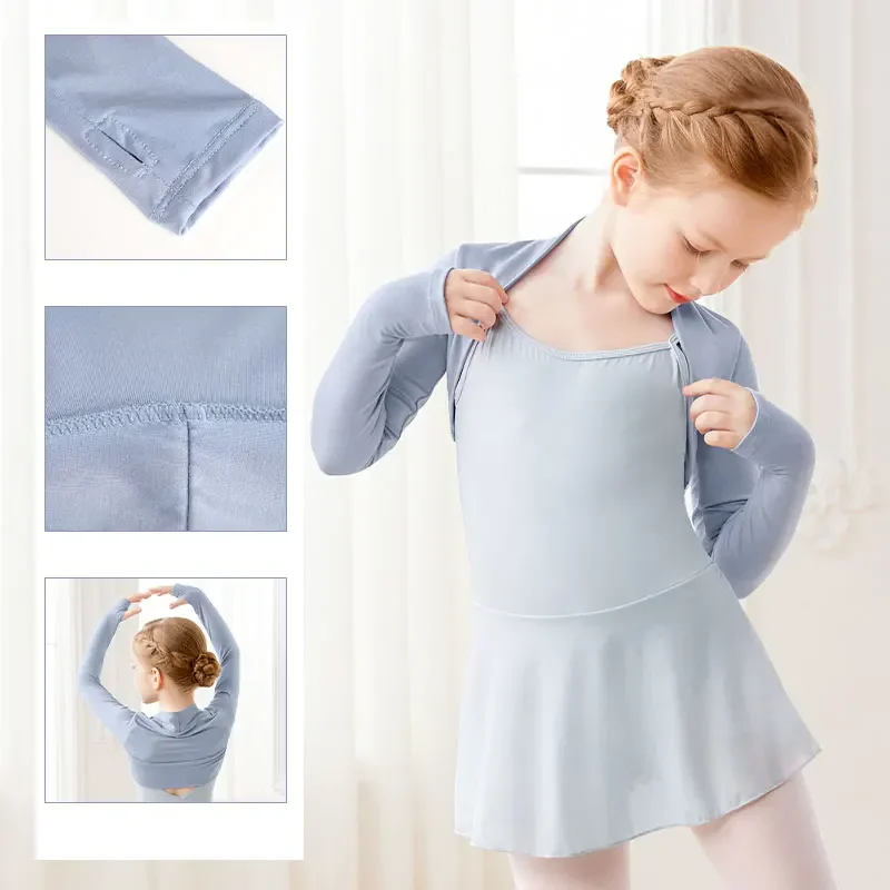 الفتيات الباليه القمم تتغاضى طويلة الأكمام الرقص قميص الاطفال اقتصاص الرقص القمم الملابس مشروط الرقص معطف القمم الباليه الرقص وتتسابق