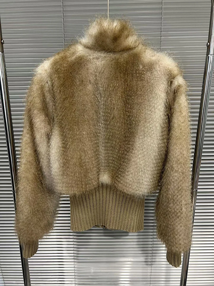 TWOTWINSTYLE Dopasowane, wyszczuplające kurtki damskie z futerkiem, stójką, długimi rękawami, patchworkiem i sznurowaniem, krótkie kurtki damskie