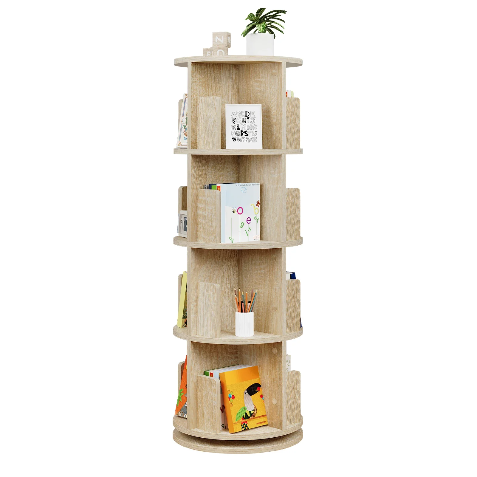 

Rotating Bookshelf Tower, 4 Tiers Floor Standing Bookcase Storage Rack, 360 Spinning Bookshelf for Bedroom, Living Room, Office