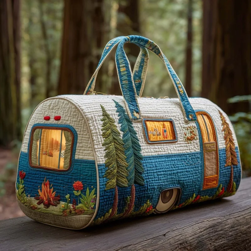 Women 3d Quilting Craft Travel Duffel Bag Fashion Sun Mountain Forest Embroidery Handbag Outdoor Camping Tote Bags Fitness Pack
