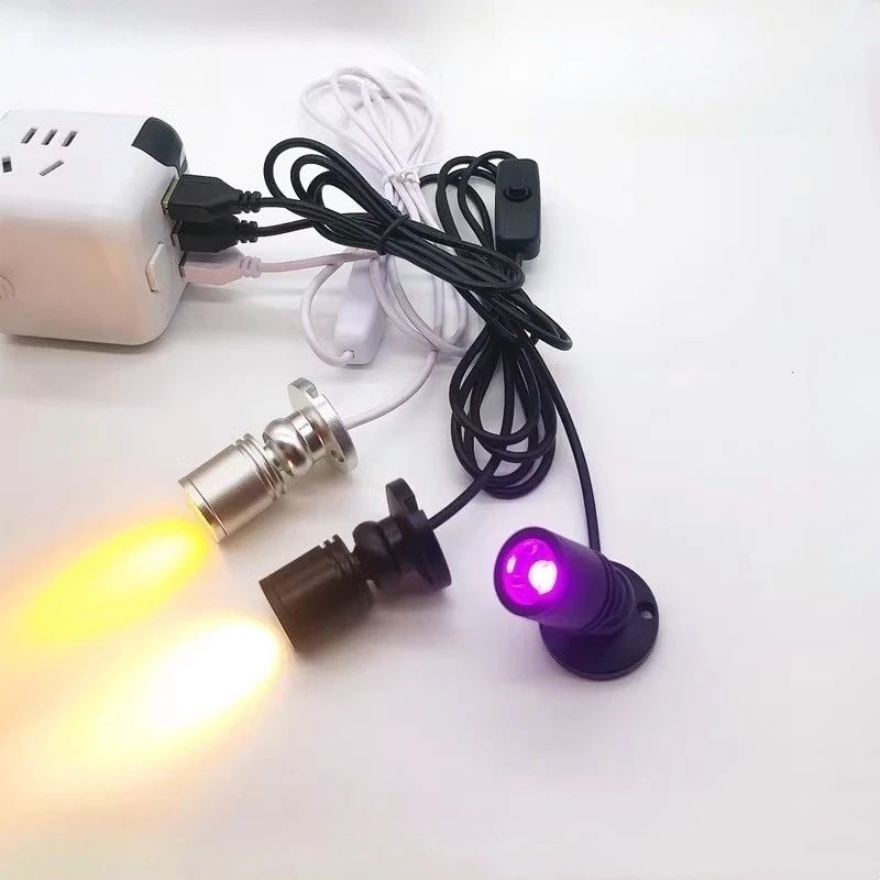 미니 USB 전원 LED 캐비닛 스포트라이트, 1W/3W DC5V 쥬얼리 선반 램프 카운터, 옷장 쇼케이스 디스플레이 천장 조명, 스위치 포함