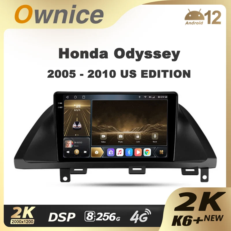 Ownice K6 + 2K 혼다 오딧세이 2005 - 2010 US 에디션 차량용 라디오 멀티미디어 비디오 플레이어, 네비게이션 스테레오 GPS, 안드로이드 12 No 2 Din DVD