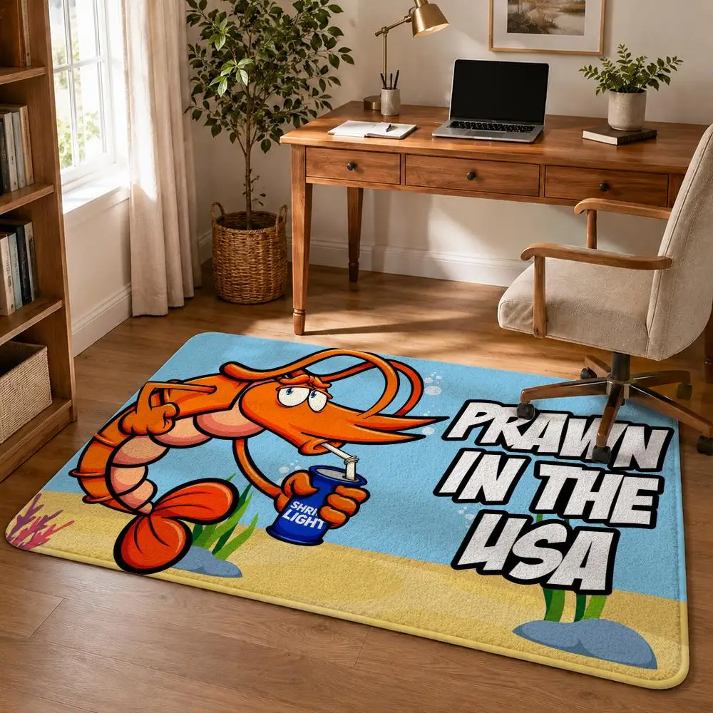 Funny Cartoon Shrimp Floor Mat Soft Flannel Rug Non Slip Washable Quick Dry Mat for Bathroom Bedroom Kitchen Home Decor