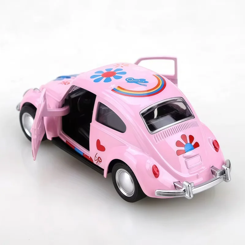 1:36 Scale Retro Beetle Style Alloy Car Model, Can Pull Back Metal Toy Car, Can Open Car Door, colorful Flower Decoration mini C view 4