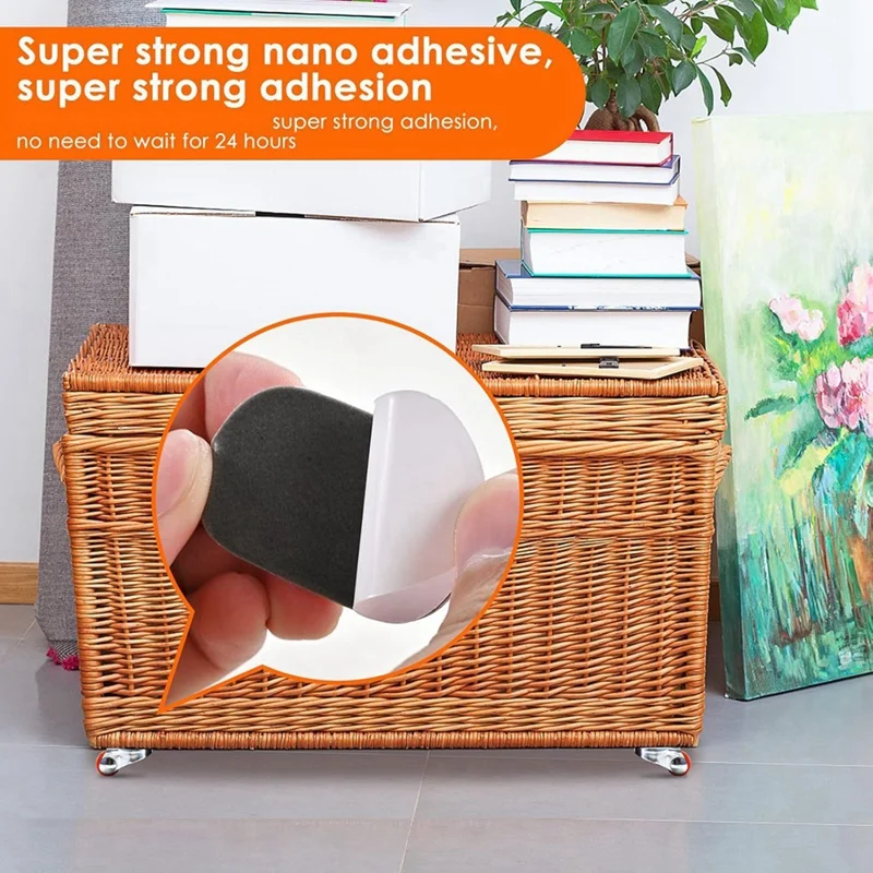 ABNO-0.5In Oval Plate Self-Adhesive Caster Wheels, 360° Swivel, Strong Nano Adhesive, 30 Lbs Load Capacity Per Caster 20Pack