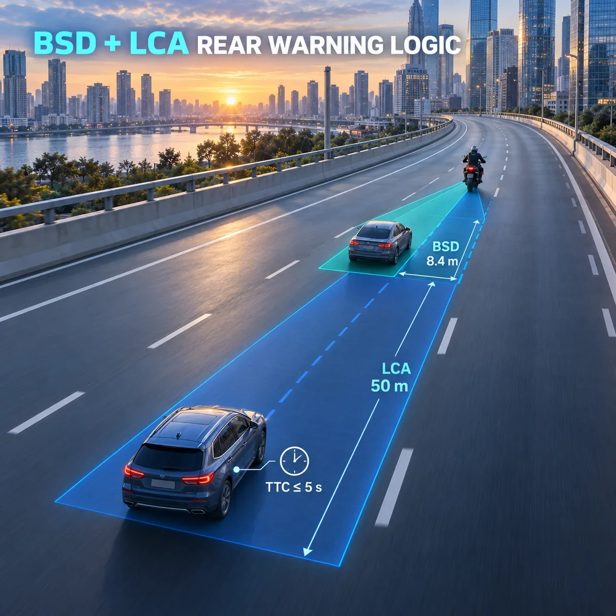 Motorcycle BSD (Blind Spot Detection) and Lane Change Assist Kit, 77GHz Rear Collision Radar, Waterproof Motorcycle Accessories