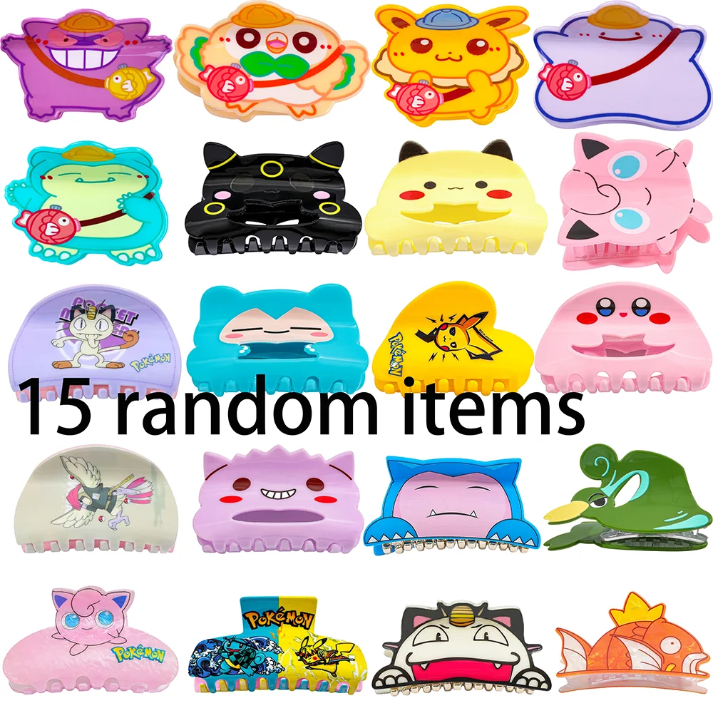 

15 random Pokemon Cute Acrylic Shark Hair Clip Fashionable Sweet Hair Accessories Hair Grips Headwear for Fixing Hair