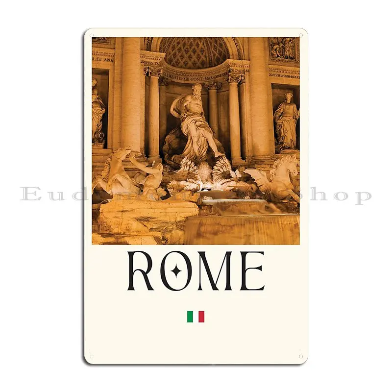 Rome Poster Italy Trevi Fountain Poster Art Metal Plaque Party Club Wall Plaque Wall Cave Designing Tin Sign Poster