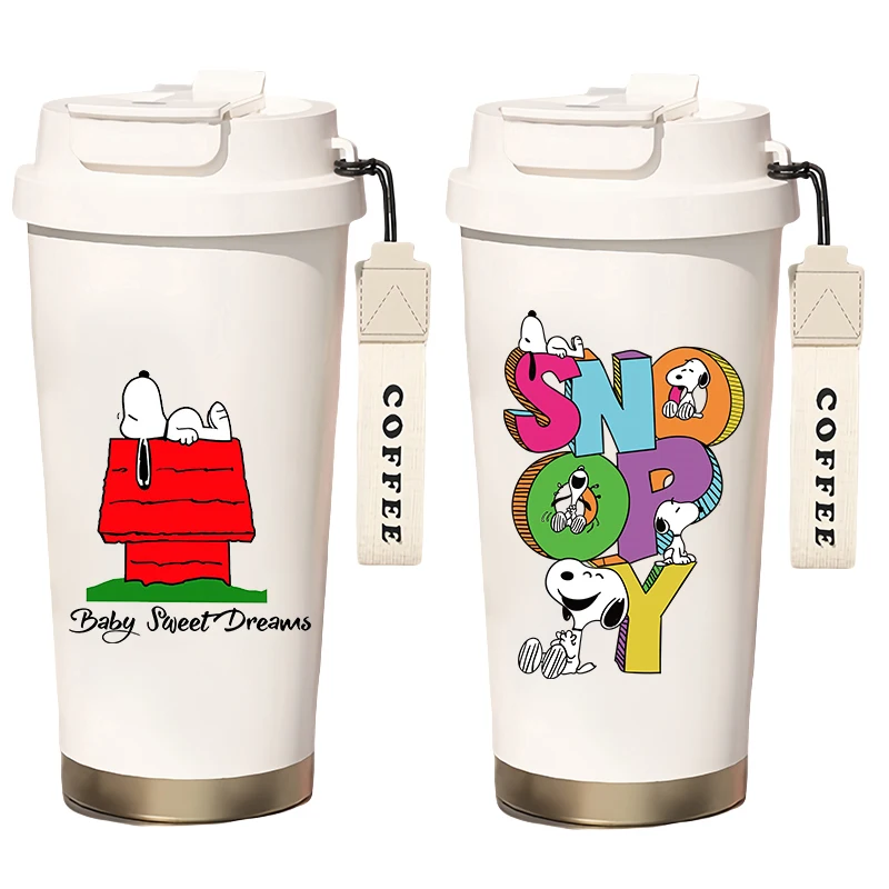 Mode Snoopy Anime 500ML Thermosfles met Stro Cartoon Meisjes Jongens Draagbare Koffie Thee Melk Geïsoleerde Drinkbeker Gift speelgoed