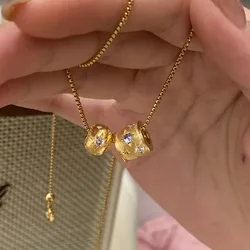 Foydjew French Retro Jewelry Geometric Octagram Design Pendant Necklaces Inlaid Zircon Clavicle Chain Necklace For Women