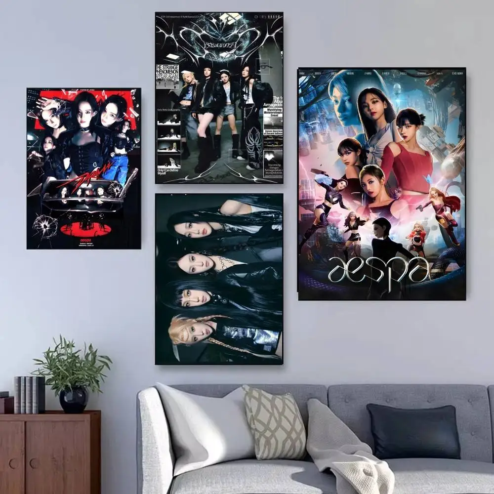 1 قطعة A-AESPA ملصق فني ذاتي اللصق مقاوم للماء ورقة ملصق مقهى بار غرفة جدار ديكور