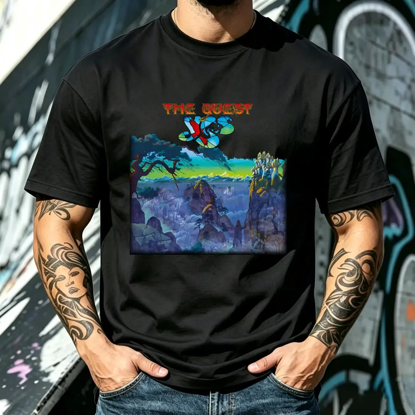 washed T Shirt Inspired Yes Band The Quest Black S 234XL BC1979 long or short sleeves vintage Washed streetwear Breathable