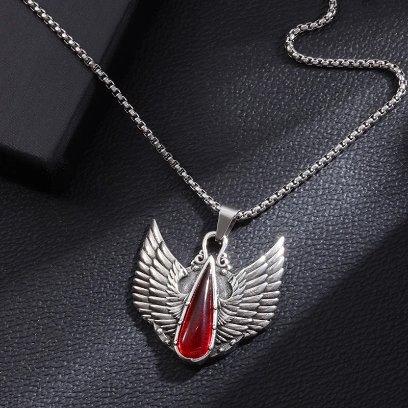 Exquisite Ruby Elegant Cool Stainless Steel Celtic Angel Wings Necklace Pendant Men Women Punk Bike Party Favor