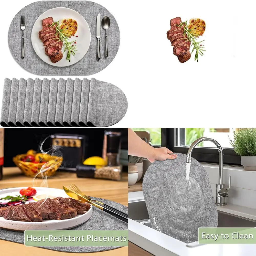 

Набор из 12 моющихся термостойких овальных салфеток из искусственной кожи, нескользящих водонепроницаемых настольных ковриков для внутреннего и наружного использования, серый