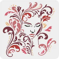 Seaweed Girl Stencil 11.8x11.8 inch Large Beauty Girl Acanthus Craft Stencils Reusable Plastic Leaves Female Face Drawing
