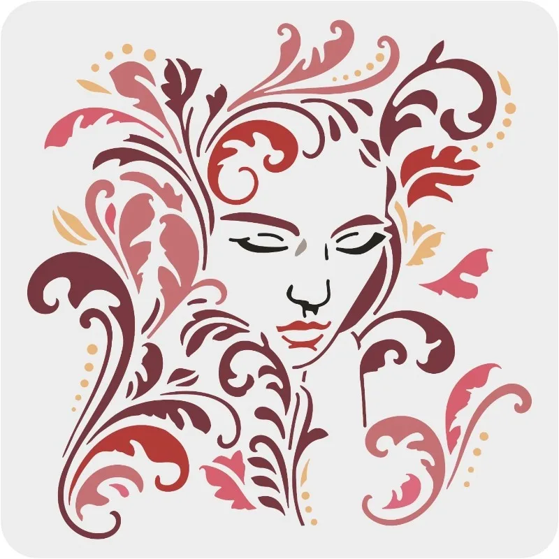 Wodorosty dziewczyna wzornik 11,8x11,8 cala duża piękna dziewczyna Acanthus Craft szablony wielokrotnego użytku plastikowe liście rysunek kobiecej twarzy