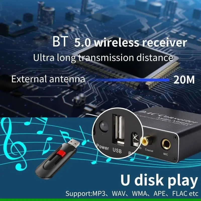 

U55C DAC Converter Optical Coaxial Toslink Bluetooth-compatible 5.0