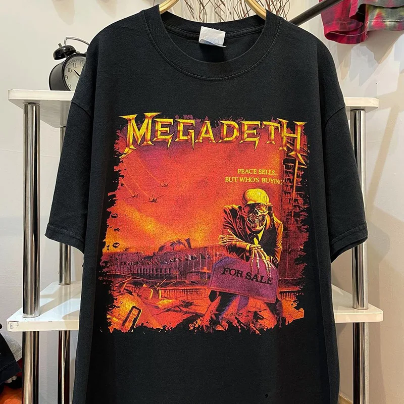 Retro Cyberpunk Retro Men's and Women's Hip Hop Short Sleeve Trendy Megadeth Heavy Metal Rock Band T-shirt