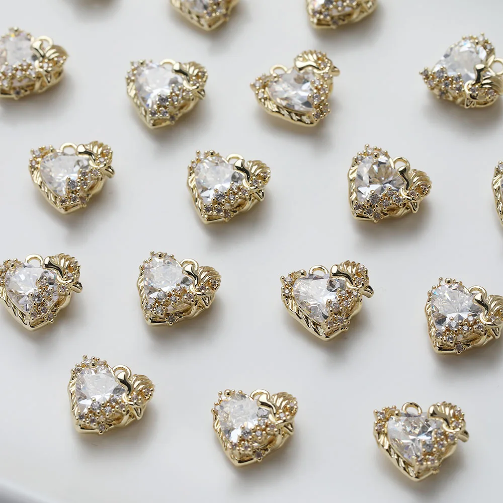 2PCS Heart Charms Pendant for Jewelry Making Supplies DIY Hand Made Brass 14k Gold Plated 12*12mm Accessories