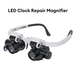 2XLED Watch Jeweler Repair Magnifier Head-Mounted Headband Magnifying Head Eye Glasses Loupe Lens 8X 15X 23X Measuring Tool