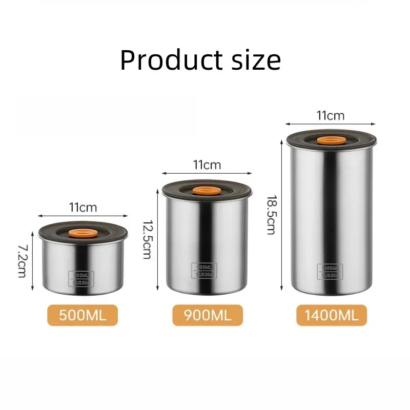 500/900/1400ML 304 Stainless Steel Storage Jars Lid Record Date Moisture-proof Grains Coffee Bean Pasta Food Storage Containers