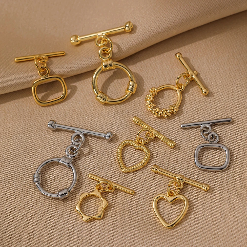 

2pcs 18K Gold Plated Brass Round Heart Flower Toggle Fastener Clasps Buckle Connectors for Bracelet Necklace Jewelry Making DIY