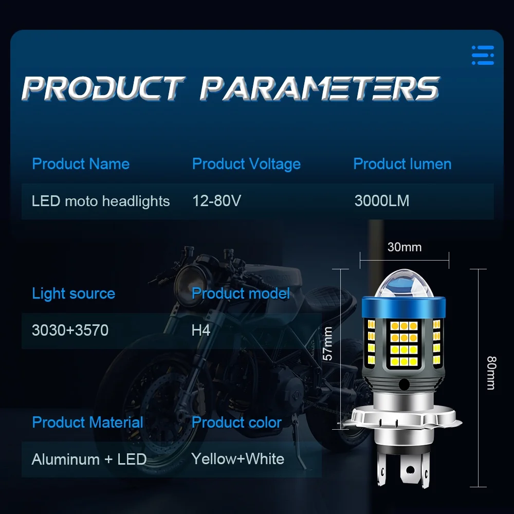 20000Lm H4 LED Moto H6 BA20D P15D LED Motorcycle Headlight Bulbs 3570 CSP Lens White Yellow Hi Lo Lamp Scooter Accessories 12V