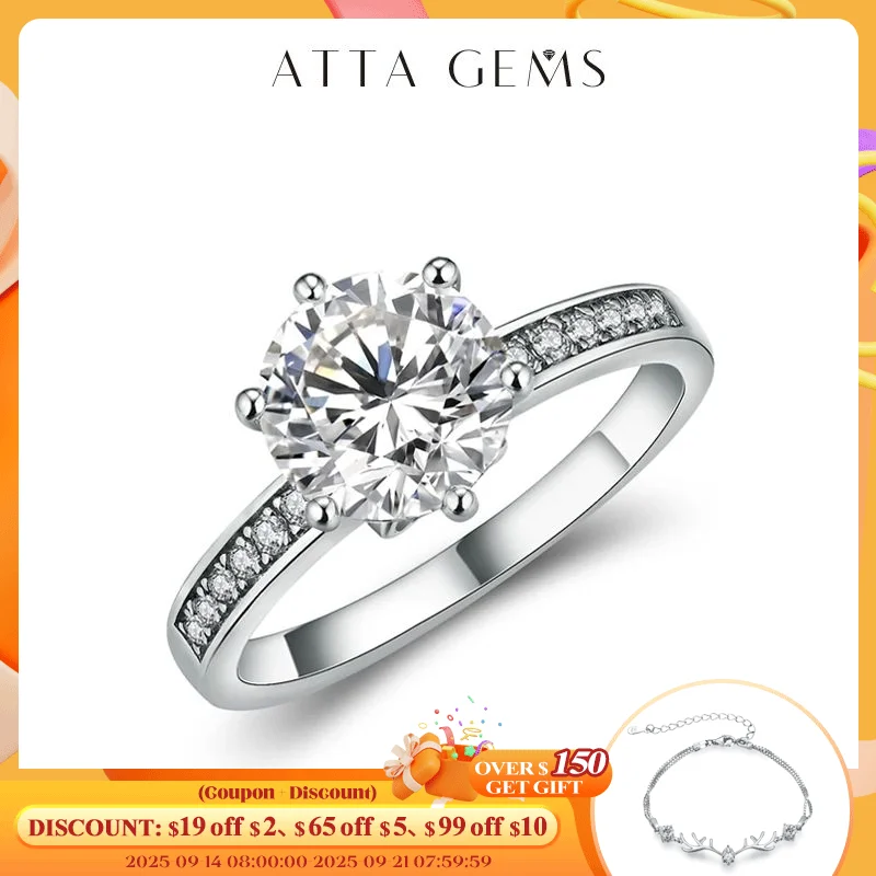 

Attagems New Moissanite Diamond 925 Sterling Silver Ring for Women Gold Plated D Color Engagement Ring Brilliant Diamond Jewelry
