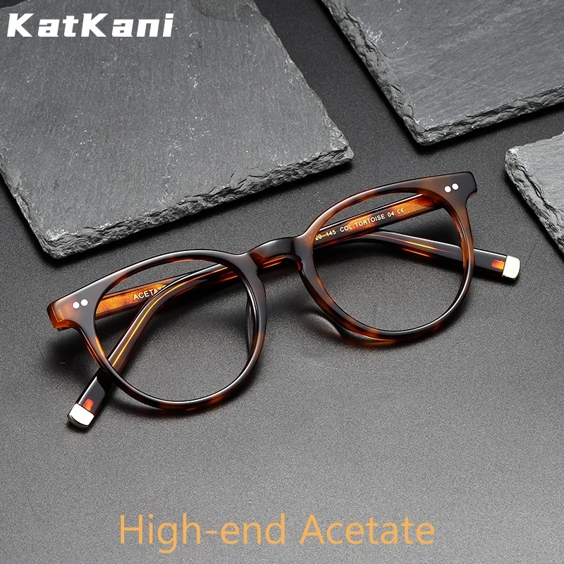 

KatKani Fashion Luxury Retro Round Eyeglasses Frame Men and Women Optical Prescription Small Size High Quality Acetate Eyewear