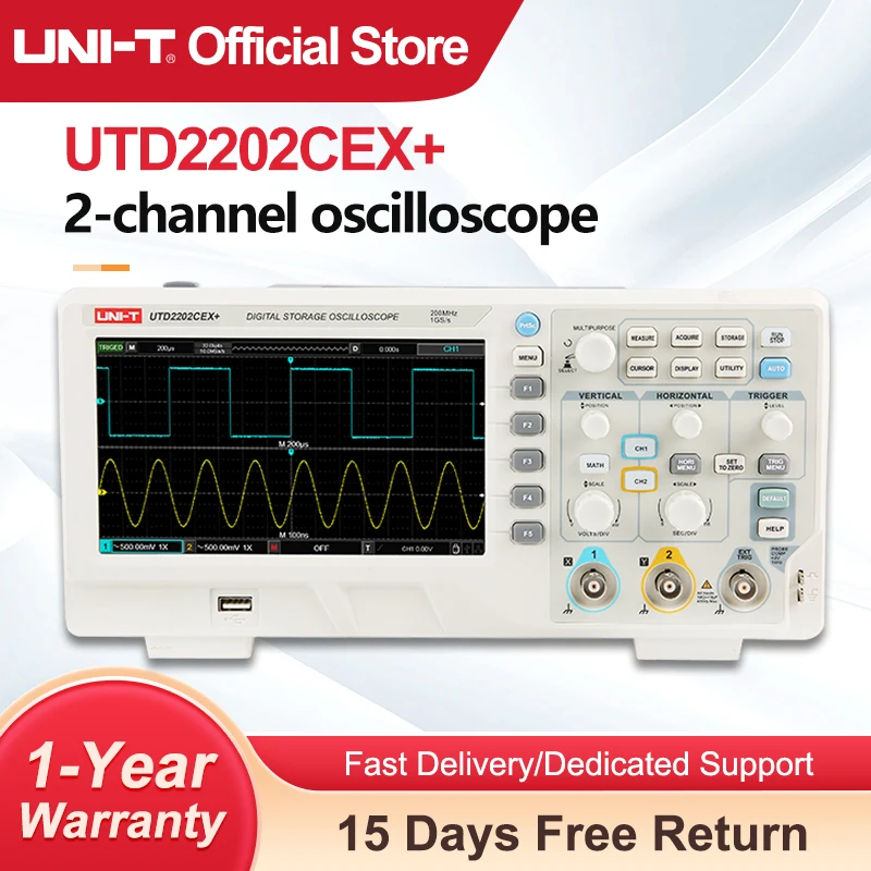 UNI-T Digitale Oscilloscoop Usb UTD2202CEX + Dual Channel 200Mhz 1G Sampling Rate High Voltage Probe Pc Lcd Draagbare osciloscopio