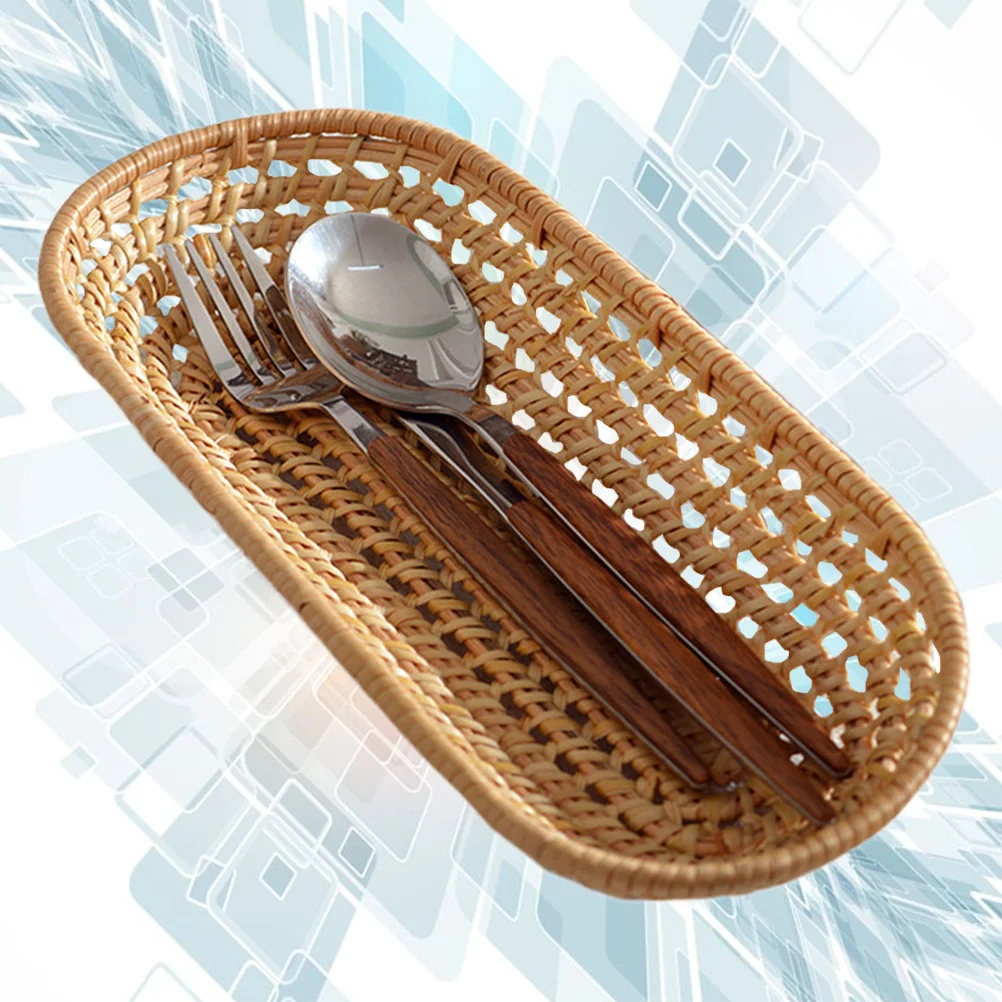 

1pc Large Rattan Towel Tray Handmade Woven Plate Basket For Kitchen Bathroom Storage Organizer Tableware Holder Autumn