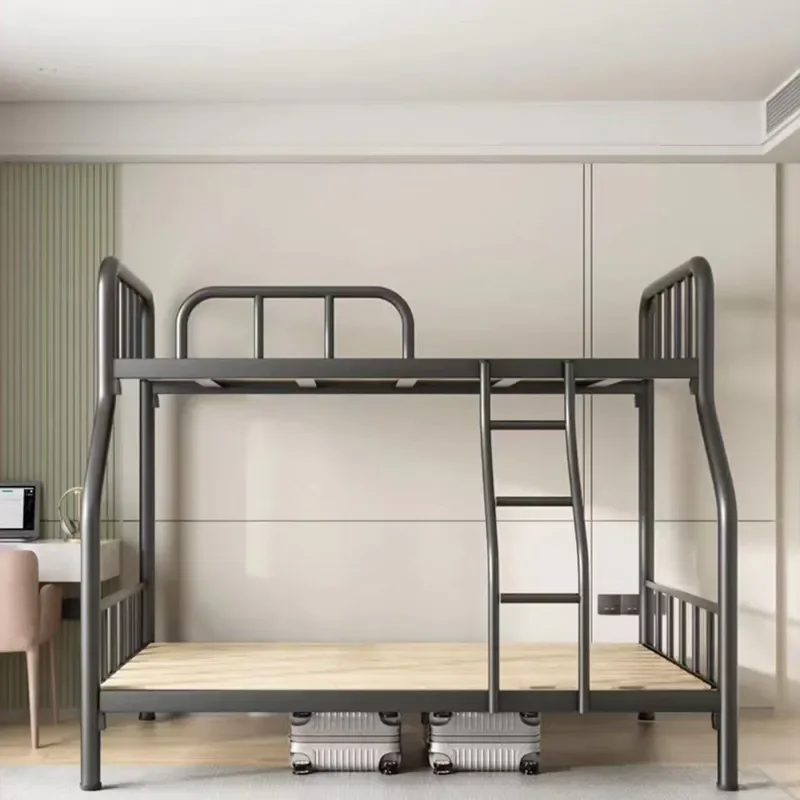 Double Bunk Bed Iron Frame Upper and Lower Beds for Employee Dormitory Wrought Iron Loft Bed with Shelf Mother Child Bed