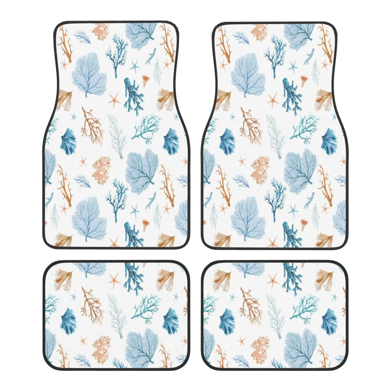 

Ocean Coral Starfish Print 4PCS Хрустальные бархатные автомобильные коврики Набор из четырех противообрастающих автомобильных ковриков Ковер Противоскользящий автомобильный коврик