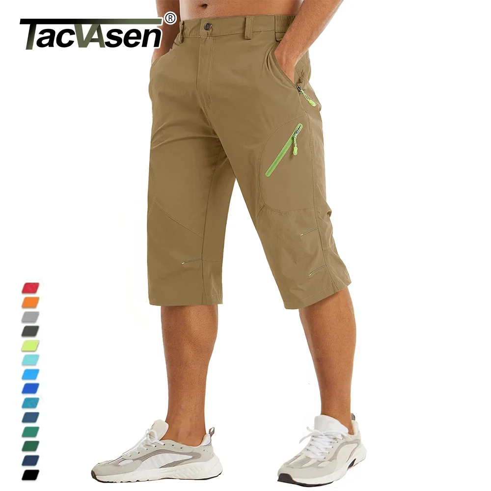 TACVASEN-Calções de Nylon Impermeáveis para Homens, Calças Capri, Abaixo do Joelho, Secagem Rápida, Caminhadas, Esportes, Outdoor, Verão, 3, 4