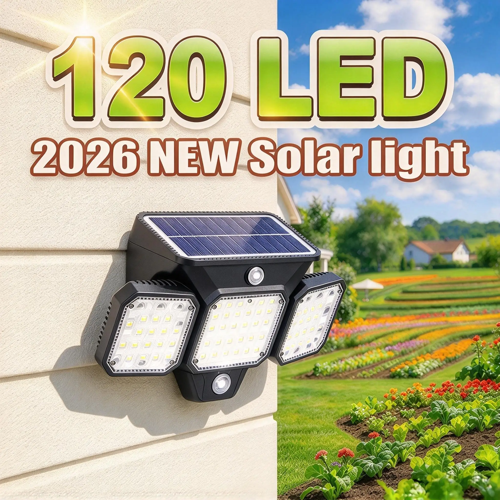 120 LED Solar Lights for Outside Motion Sensor Solar Flood Lights Waterproof Solar Powered Security Spot Garden Wall Lights