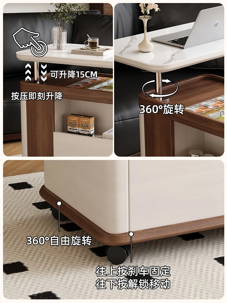 Mobile coffee table living room sofa lifting solid wood coffee table storage trolley