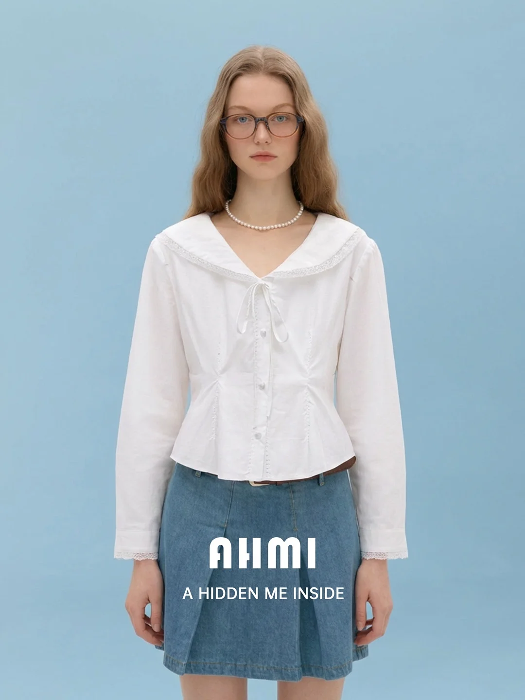 

Женская весенняя универсальная блузка AHMI с кружевными вставками, длинным рукавом, белая, с эффектом омоложения, свободного кроя, с завышенной талией