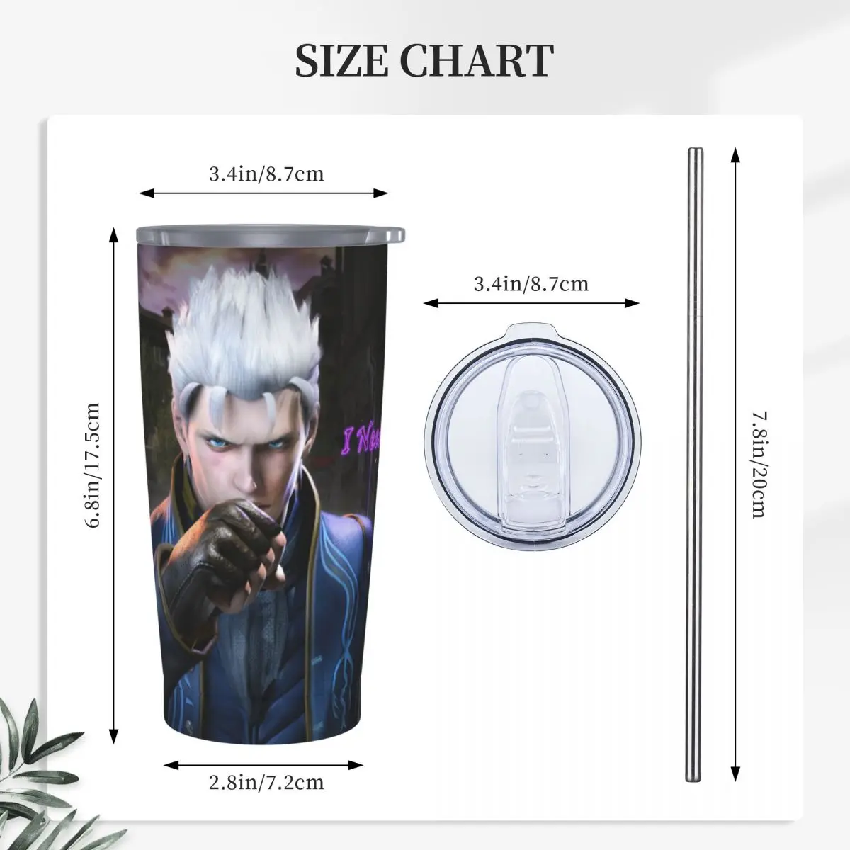 Vergil From The Devil May Cry Series Stainless Steel Tumbler Vacuum Insulated Mug Thermal Cold Cup Straw With Lid 20oz