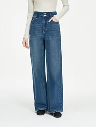 FSLE Office Lady Retro High Waisted Straight Leg Wide Leg Jeans dla kobiet 2024 New Casual Slimming Versatile 24FS14300