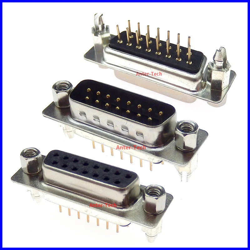 5PCS DB15pin straight 180degree male/female plug D-sub PCB mounting connector DP15  serial port harpoon with fixed screw